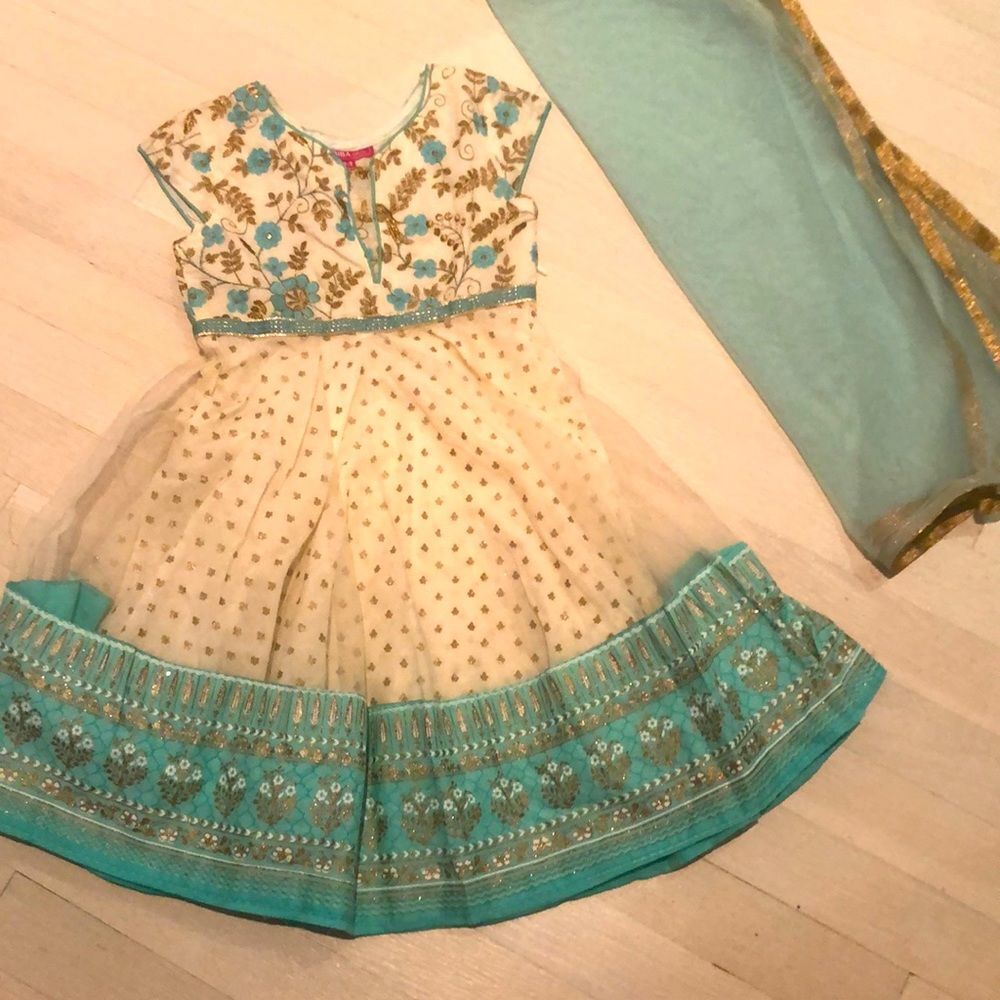 BIBA Girls Indian Ethnic Dress Dupatta Set 2-3Y Turquoise